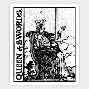 Queen of Swords Tarot Card Rider Waite Black and White Sticker